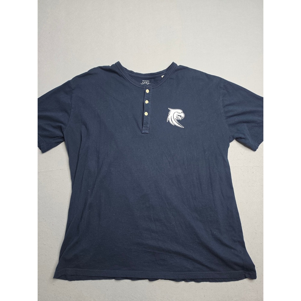 Original League T-Shirt Men's 2XL Navy Blue Eagle Logo Henley Neck Short Sleeve‎